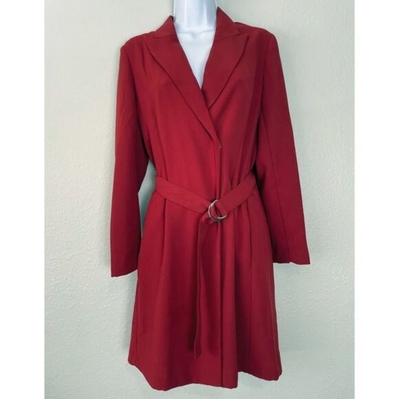 H&M deep red jacket dress waist belt S - Picture 3 of 15